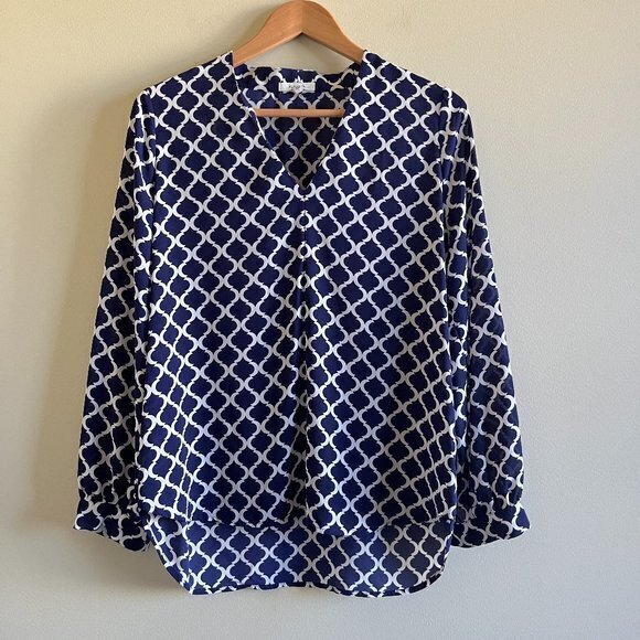 Pleione Button-Down Top Womens Size‎ Small Moroccan Lattice Blouse Semi Sheer - Picture 1 of 5